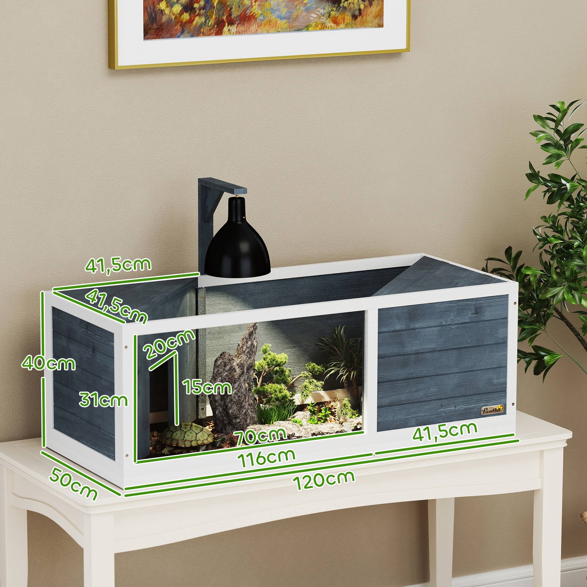 Sans Marque - Maison pour tortues enclos avec toit ouvrant support lampe plateau fenêtre panoramique 120 x 50 x 40 cm gris - Image 5