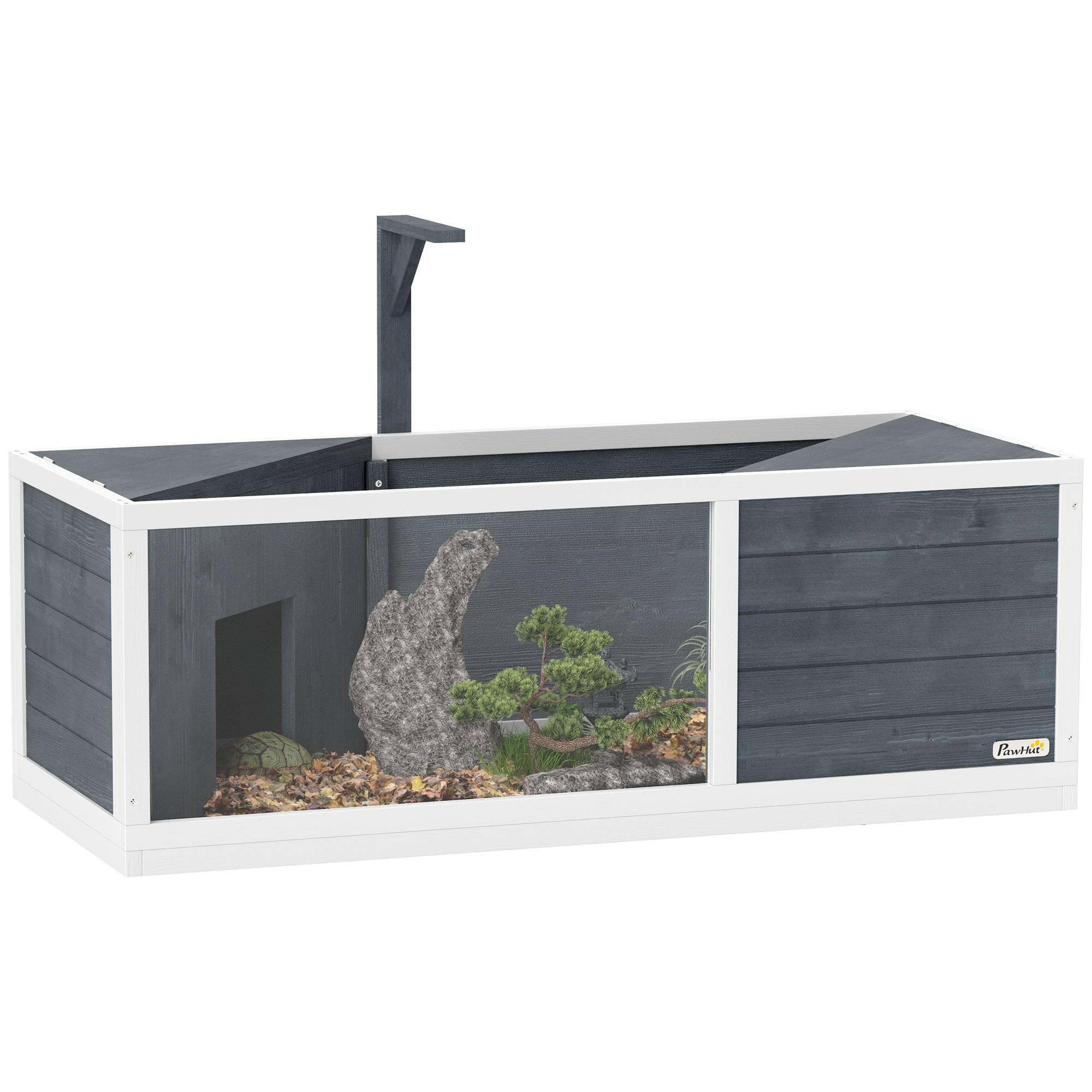 Sans Marque - Maison pour tortues enclos avec toit ouvrant support lampe plateau fenêtre panoramique 120 x 50 x 40 cm gris - Image 1