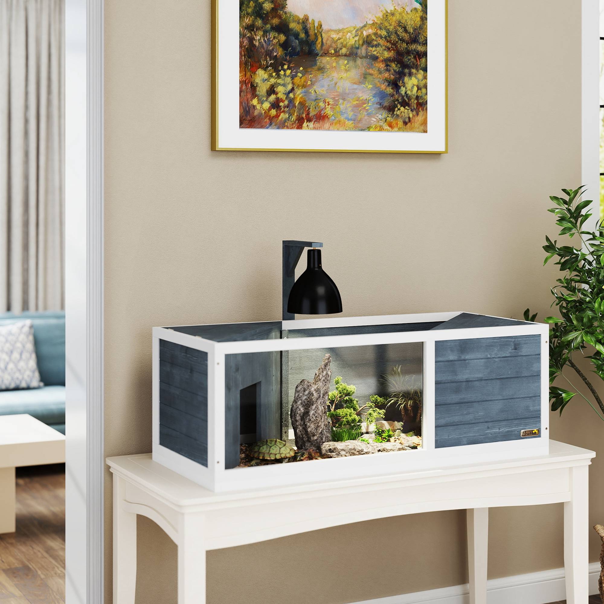 Sans Marque - Maison pour tortues enclos avec toit ouvrant support lampe plateau fenêtre panoramique 120 x 50 x 40 cm gris - Image 4