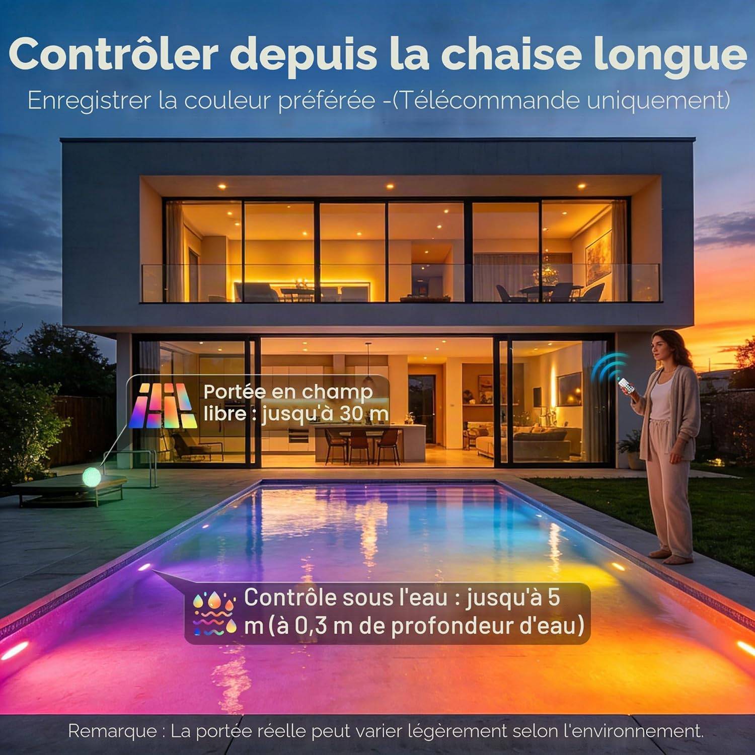 8 in 1 - Lot de 2 lampes magnétiques LED RGB submersibles et rechargeables pour piscine, avec télécommande et étanchéité IP67, idéales pour baignoire. - Image 4