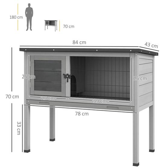 Clapier Extérieur sur Pieds en Bois Toit Bitumé Étanche pour Lapin 84 cm Gris - ComfortXL Outdoor Living - Image 5