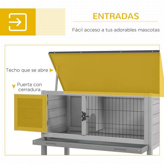 Clapier Extérieur sur Pieds en Bois Toit Bitumé Étanche pour Lapin 84 cm Gris - ComfortXL Outdoor Living - Image 7
