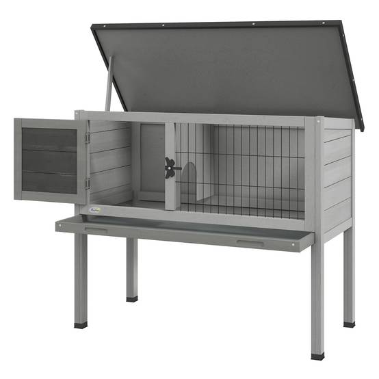 Clapier Extérieur sur Pieds en Bois Toit Bitumé Étanche pour Lapin 84 cm Gris - ComfortXL Outdoor Living - Image 2
