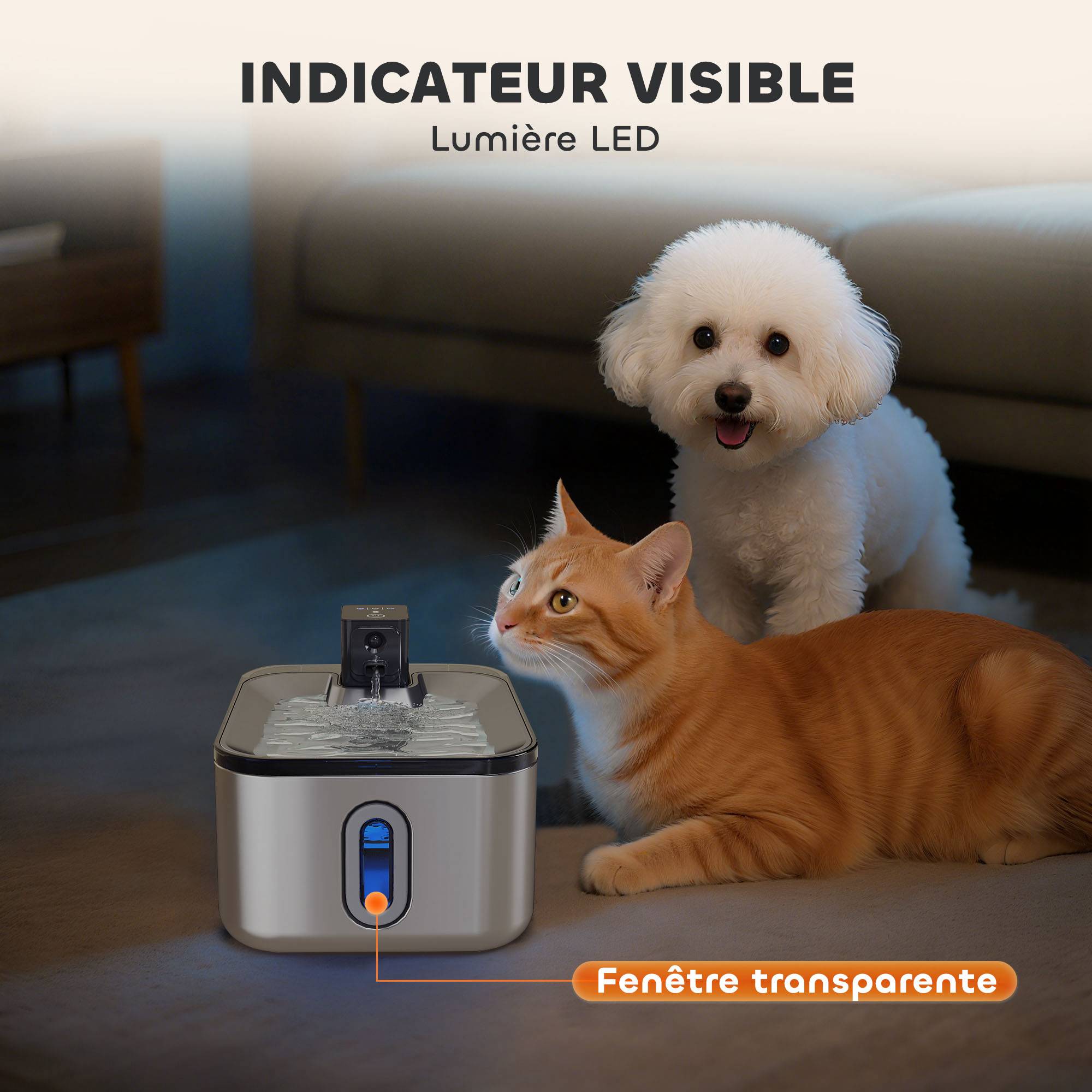 Fontaine eau chat automatique inox 5L silencieuse, filtre 3 étapes, chargeur USB, argent - Image 6