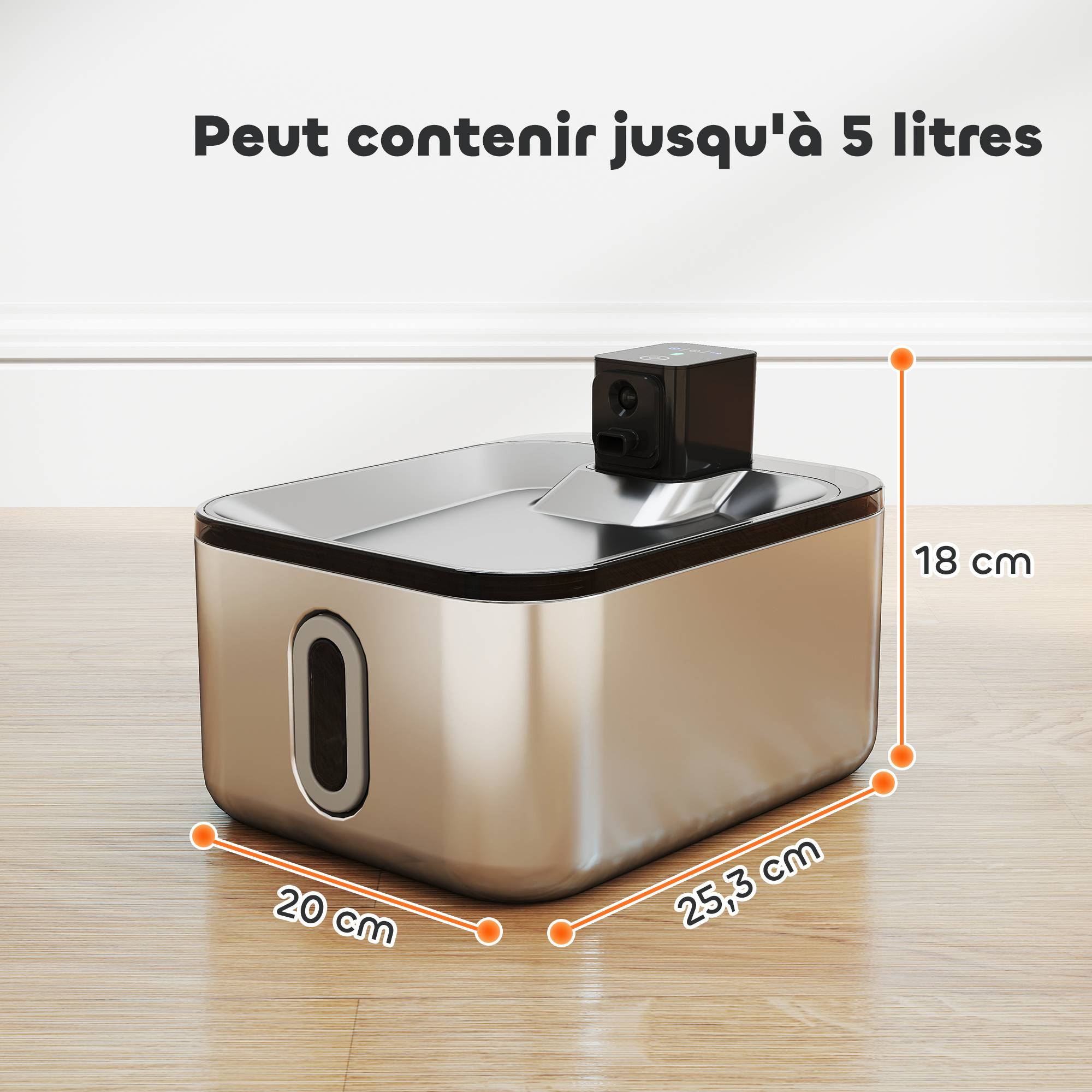 Fontaine eau chat automatique inox 5L silencieuse, filtre 3 étapes, chargeur USB, argent - Image 5