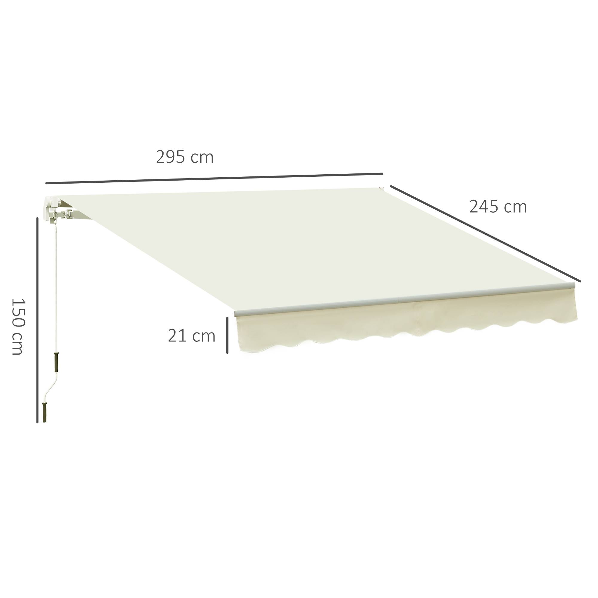 Store Banne Manuel Rétractable 295 x 245 cm avec Manivelle, Angle 45°–85°, Aluminium et Polyester 280 g/m², Terrasse/Balcon, Crème - Image 5