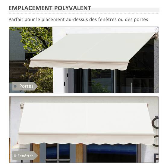 Store Banne Manuel Rétractable 295 x 245 cm avec Manivelle, Angle 45°–85°, Aluminium et Polyester 280 g/m², Terrasse/Balcon, Crème - Image 8