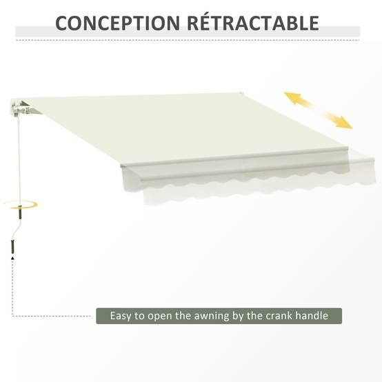 Store Banne Manuel Rétractable 295 x 245 cm avec Manivelle, Angle 45°–85°, Aluminium et Polyester 280 g/m², Terrasse/Balcon, Crème - Image 7