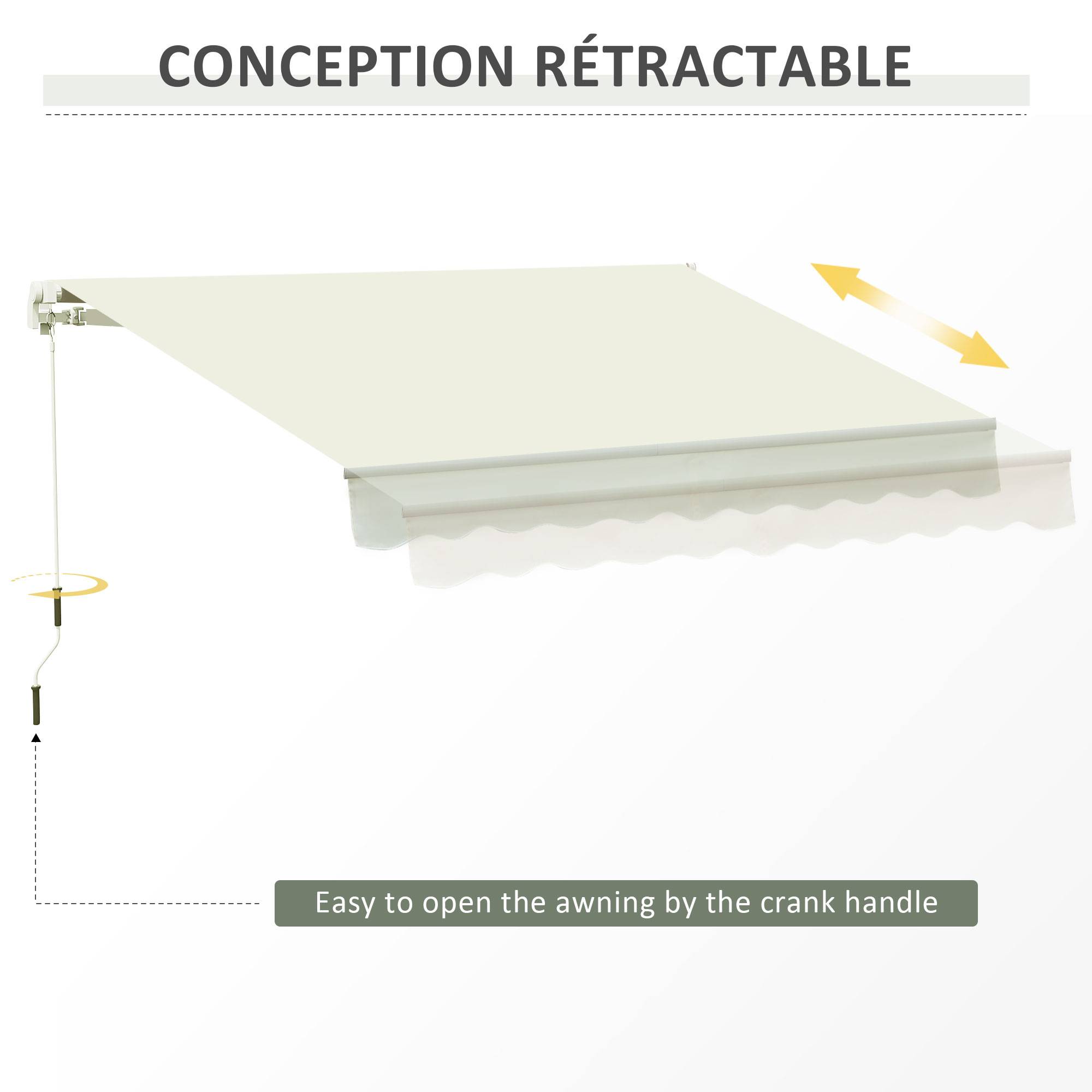 Store Banne Manuel Rétractable 295 x 245 cm avec Manivelle, Angle 45°–85°, Aluminium et Polyester 280 g/m², Terrasse/Balcon, Crème - Image 7