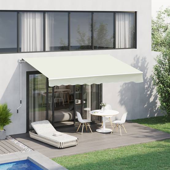 Store Banne Manuel Rétractable 295 x 245 cm avec Manivelle, Angle 45°–85°, Aluminium et Polyester 280 g/m², Terrasse/Balcon, Crème - Image 4