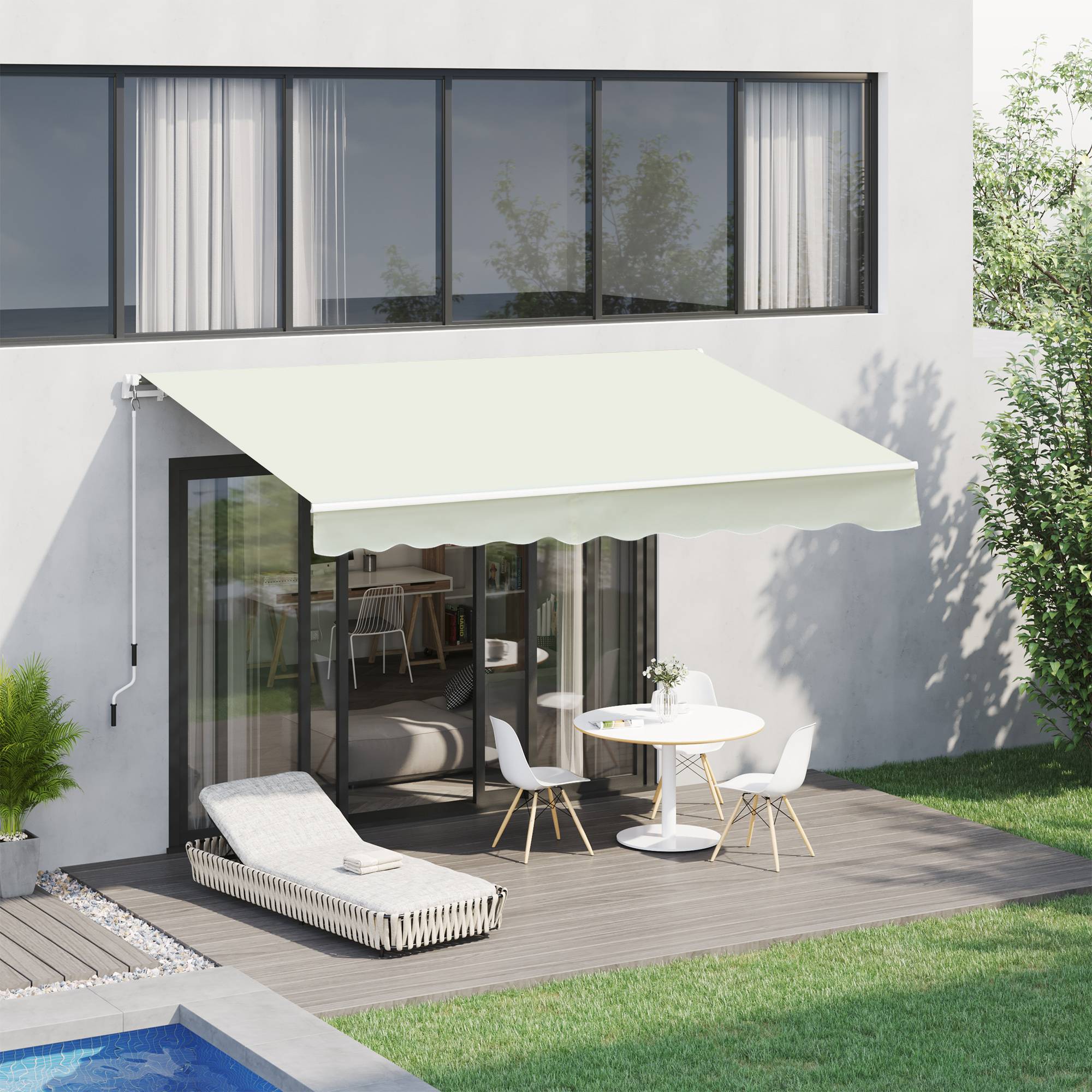 Store Banne Manuel Rétractable 295 x 245 cm avec Manivelle, Angle 45°–85°, Aluminium et Polyester 280 g/m², Terrasse/Balcon, Crème - Image 4