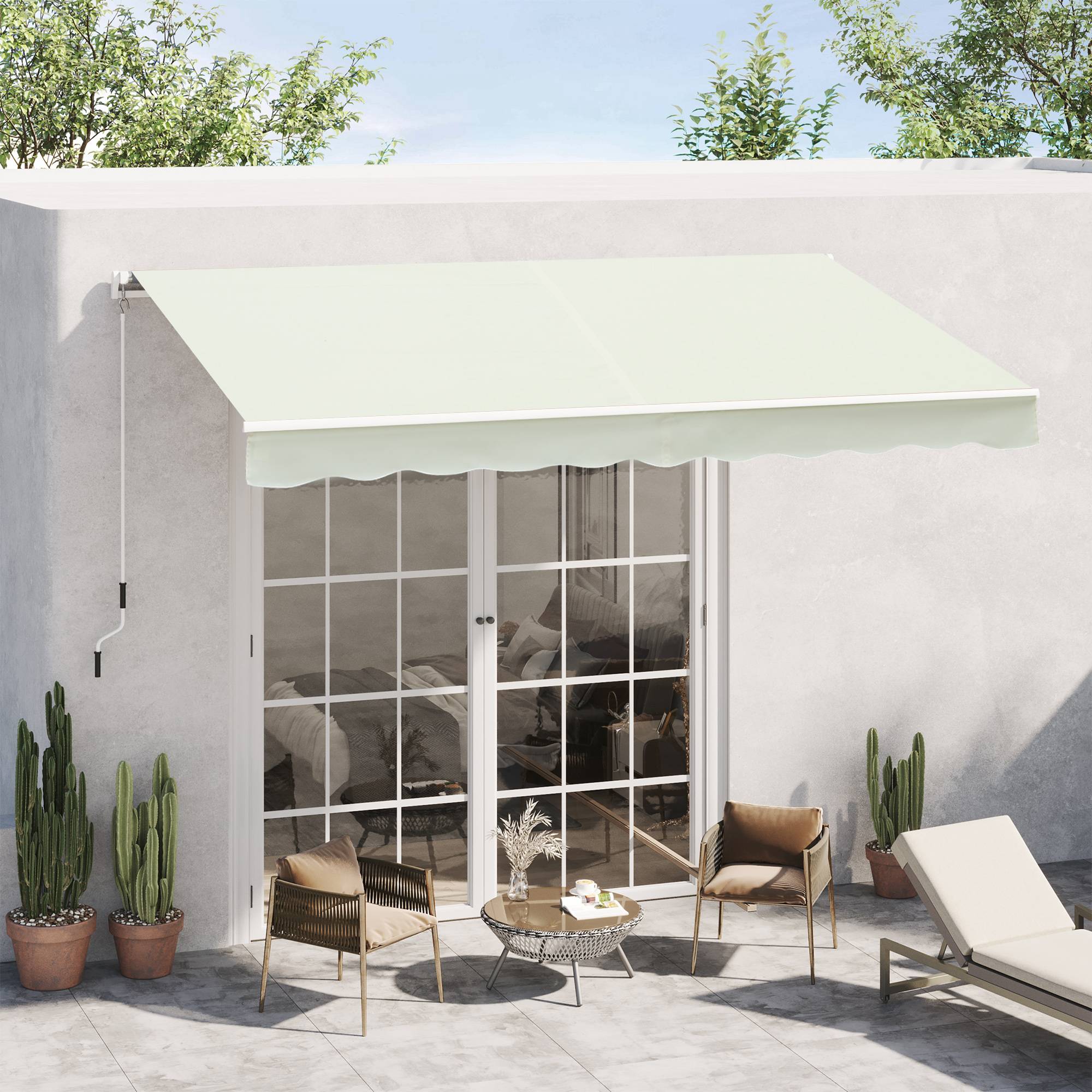 Store Banne Manuel Rétractable 295 x 245 cm avec Manivelle, Angle 45°–85°, Aluminium et Polyester 280 g/m², Terrasse/Balcon, Crème - Image 3