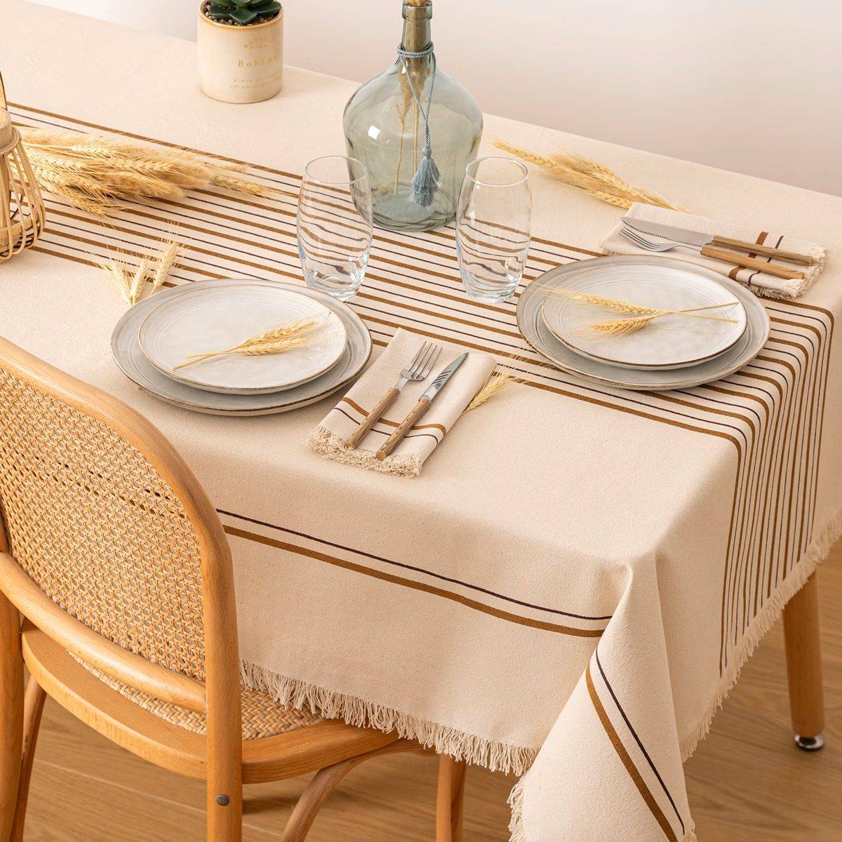 Nappe en coton Beige, Cannelle et Violet 150 x 250 cm - Image 3