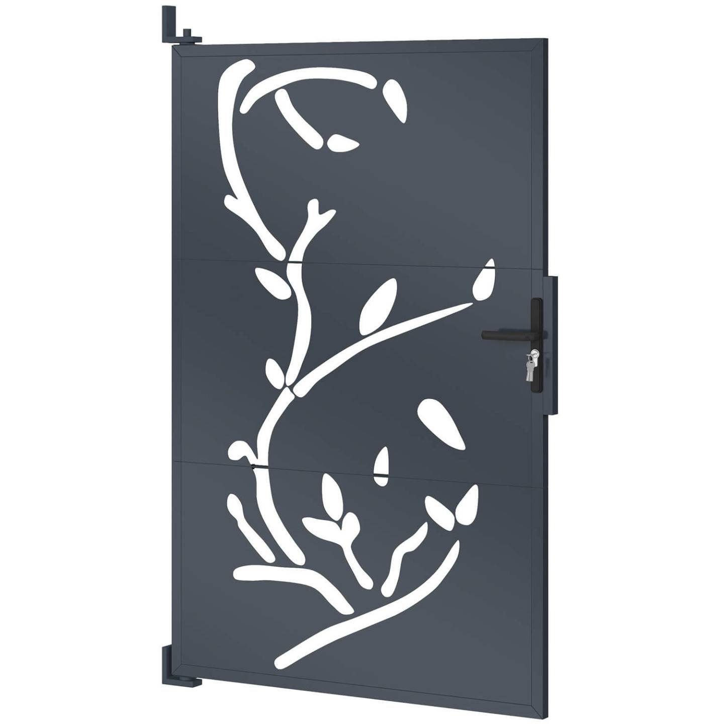 IDMARKET - Portillon 100 x 155 cm en acier gris anthracite avec motifs FLOWER - Image 2