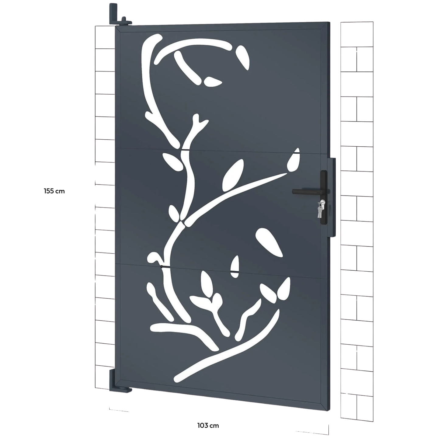 IDMARKET - Portillon 100 x 155 cm en acier gris anthracite avec motifs FLOWER - Image 4