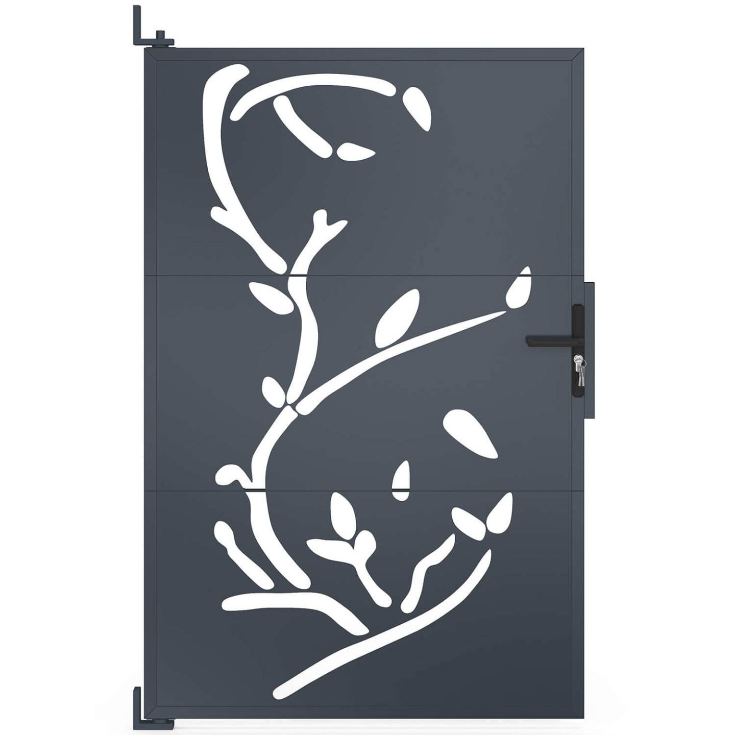 IDMARKET - Portillon 100 x 155 cm en acier gris anthracite avec motifs FLOWER - Image 3