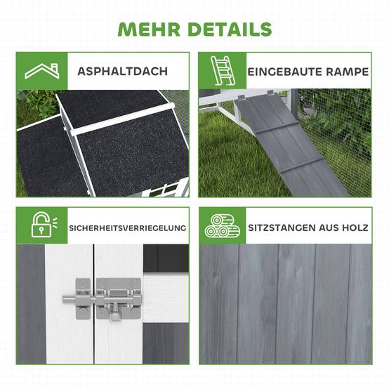 Poulailler avec enclos pour 3 à 4 poules, pondoir 3 pièces, surface de 1,9 m², bois de sapin, gris - Image 9