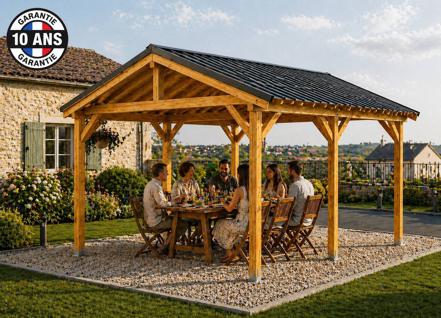 Carport bois 2 pentes en bois douglas 18 m² avec couverture acier, 6 poteaux. Abri voiture extérieur. Garantie 10 ans - Image 10