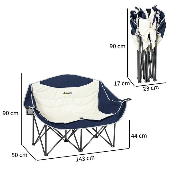 Chaise de Camping Double Pliable Oxford Pêche Charge 250kg Porte-gobelets 143x50x90cm Bleu - ComfortXL Outdoor Living - Image 5