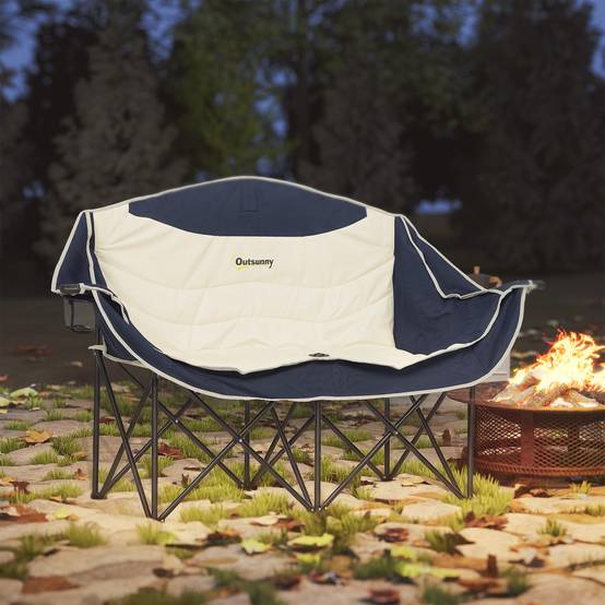 Chaise de Camping Double Pliable Oxford Pêche Charge 250kg Porte-gobelets 143x50x90cm Bleu - ComfortXL Outdoor Living - Image 3