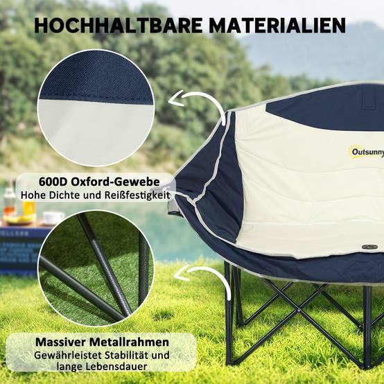 Chaise de Camping Double Pliable Oxford Pêche Charge 250kg Porte-gobelets 143x50x90cm Bleu - ComfortXL Outdoor Living - Image 7