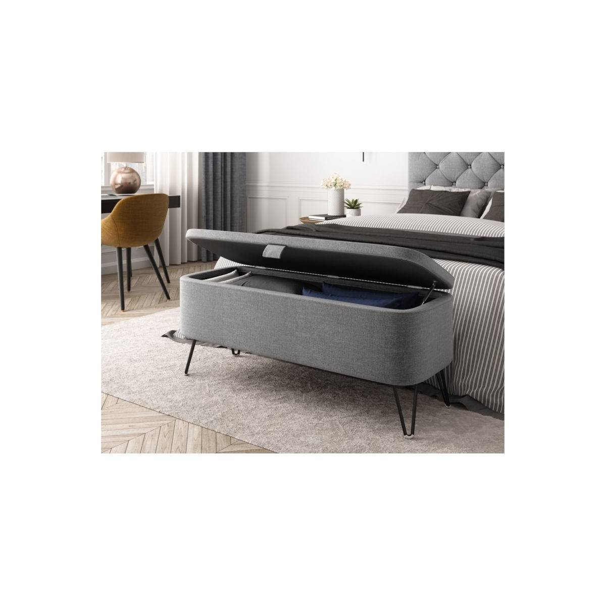 Banc & Coffre de Rangement "Bout Lit" 111cm Gris - Image 6