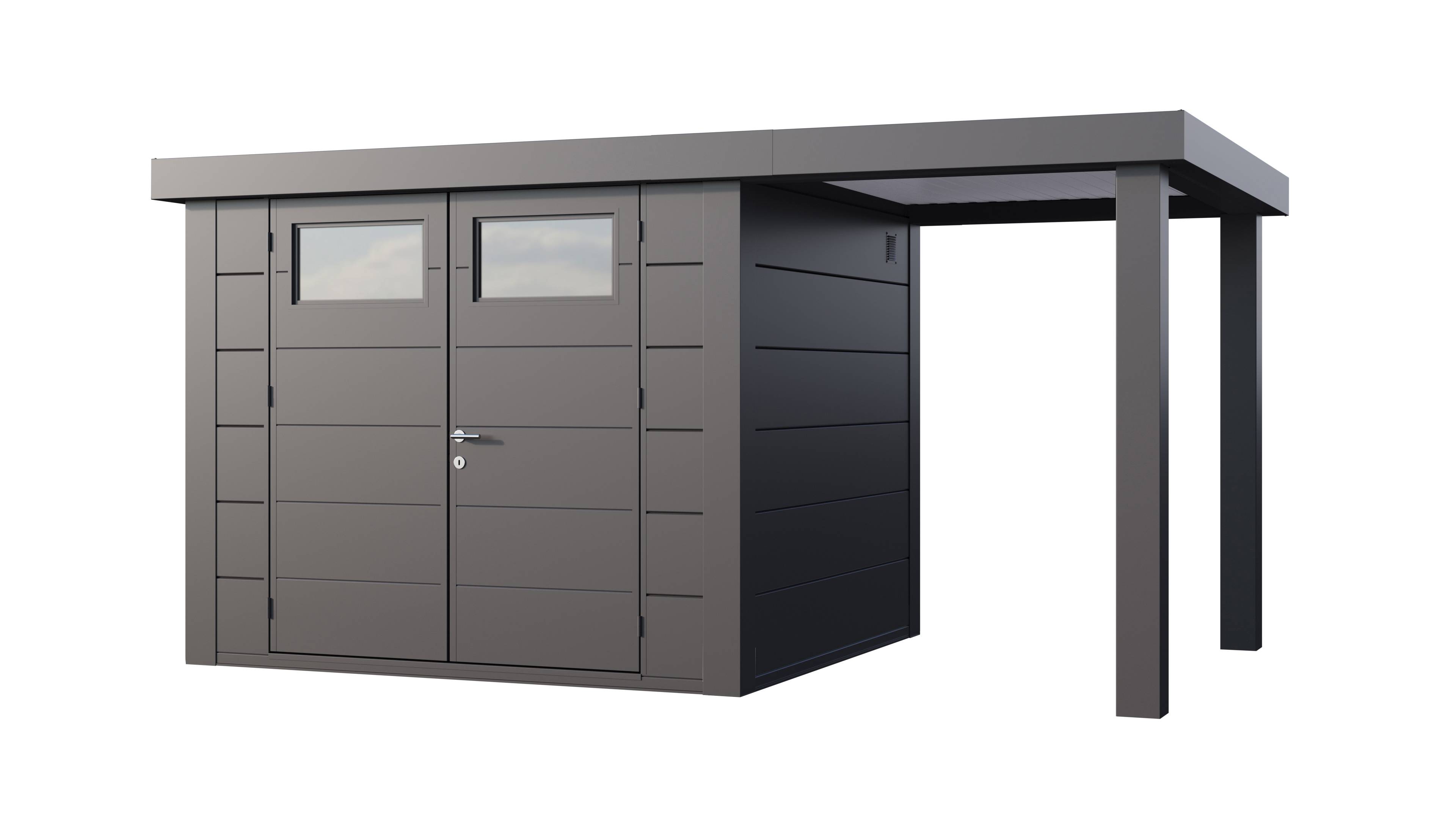 Telluria - Abri de jardin en acier de 6,4 m²  anthracite avec auvent à droite de 4m²- TELLURIA CLASSICO 2724 - Image 1