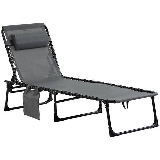 Chaise longue pliable bain de soleil transat dossier inclinable - 189x58x30cm Textilène Gris fr123 - Image 2