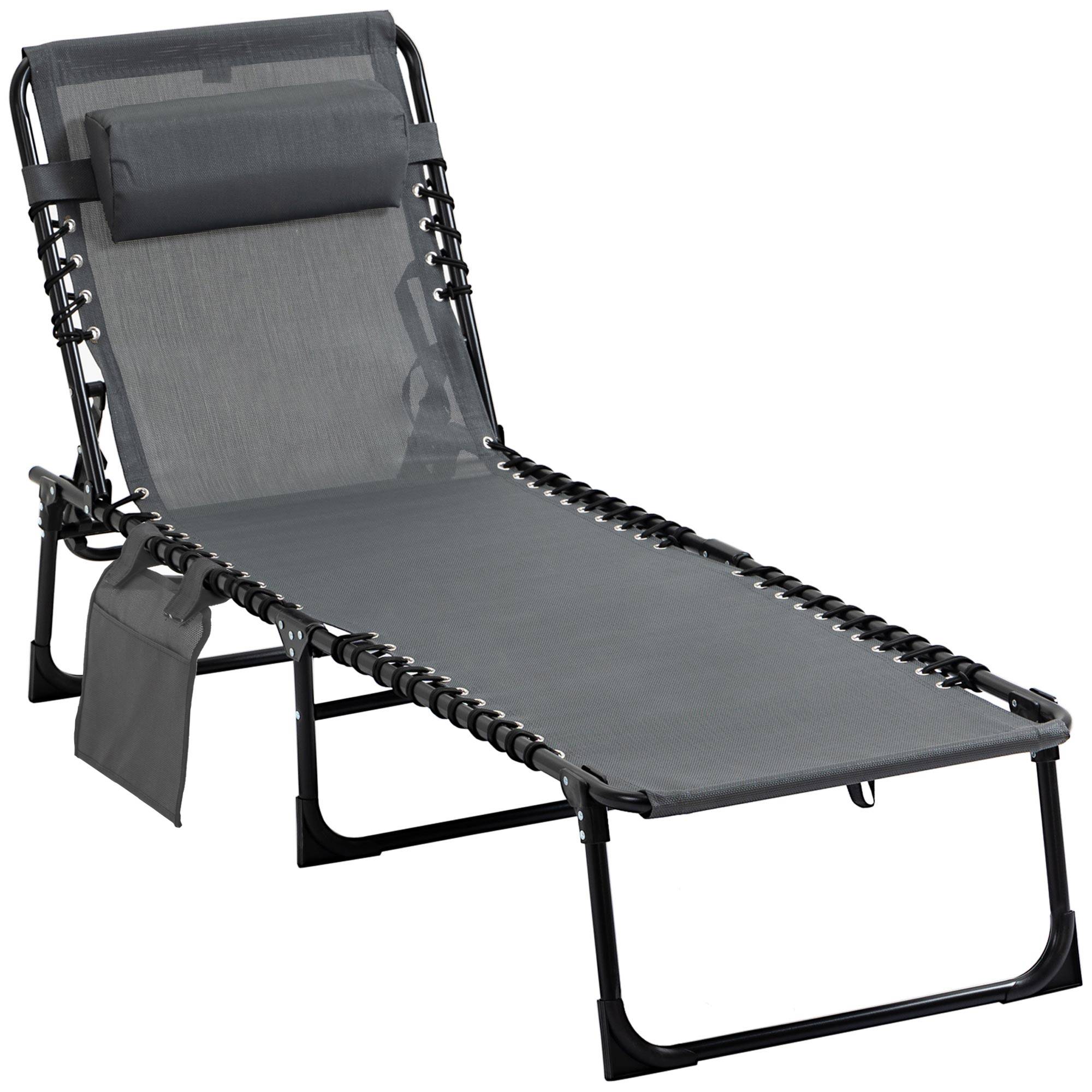 Chaise longue pliable bain de soleil transat dossier inclinable - 189x58x30cm Textilène Gris fr123 - Image 1