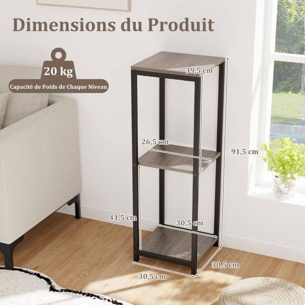 Helloshop26 - Supports de plantes métallique à 3 niveaux porte-plantes d'angle avec dispositifs anti-basculement organisateur de pots de fleurs carré gris - Image 3