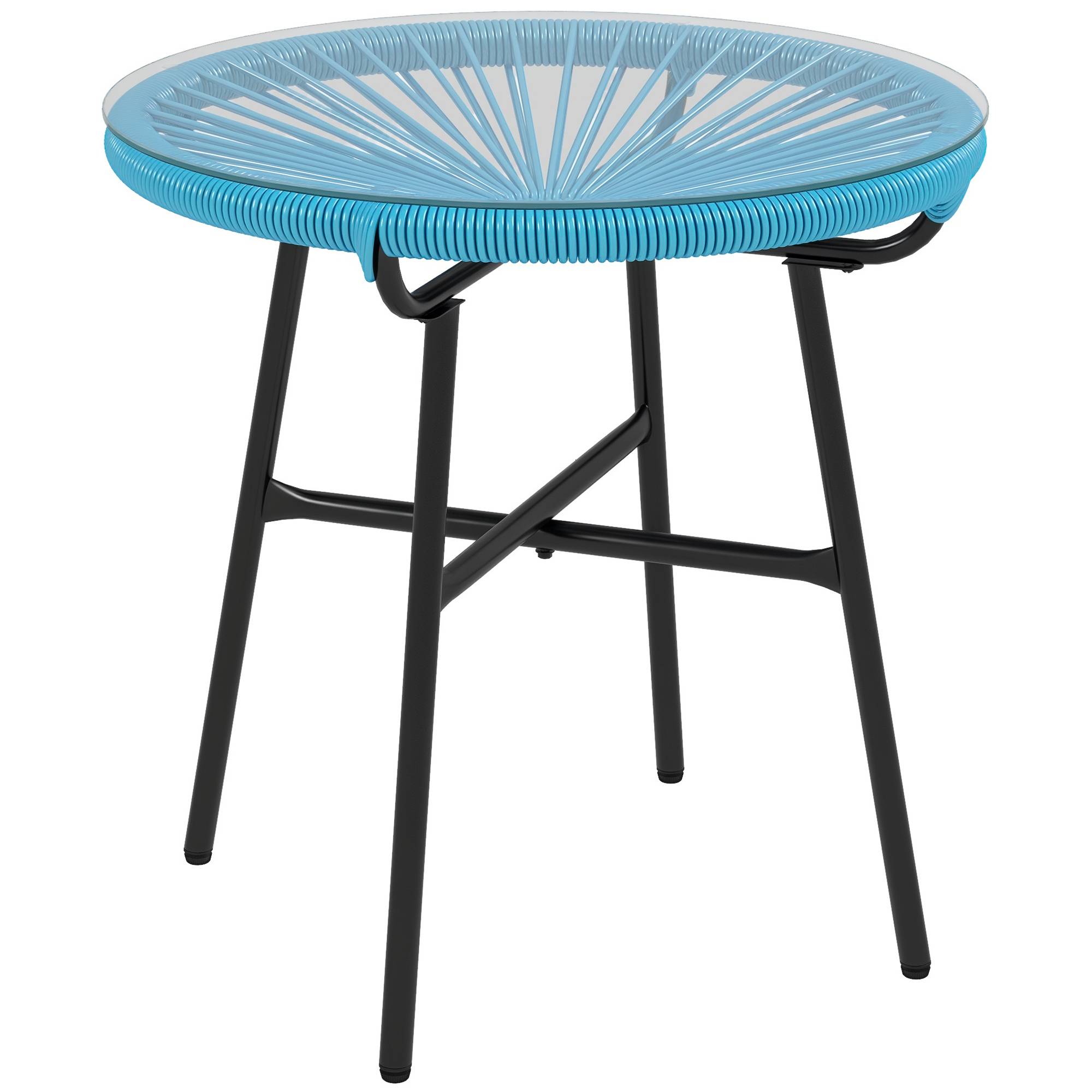 Table basse ronde de jardin en résine aspect rotin métal et plateau verre trempé Ø 50 x 50H cm - Image 1