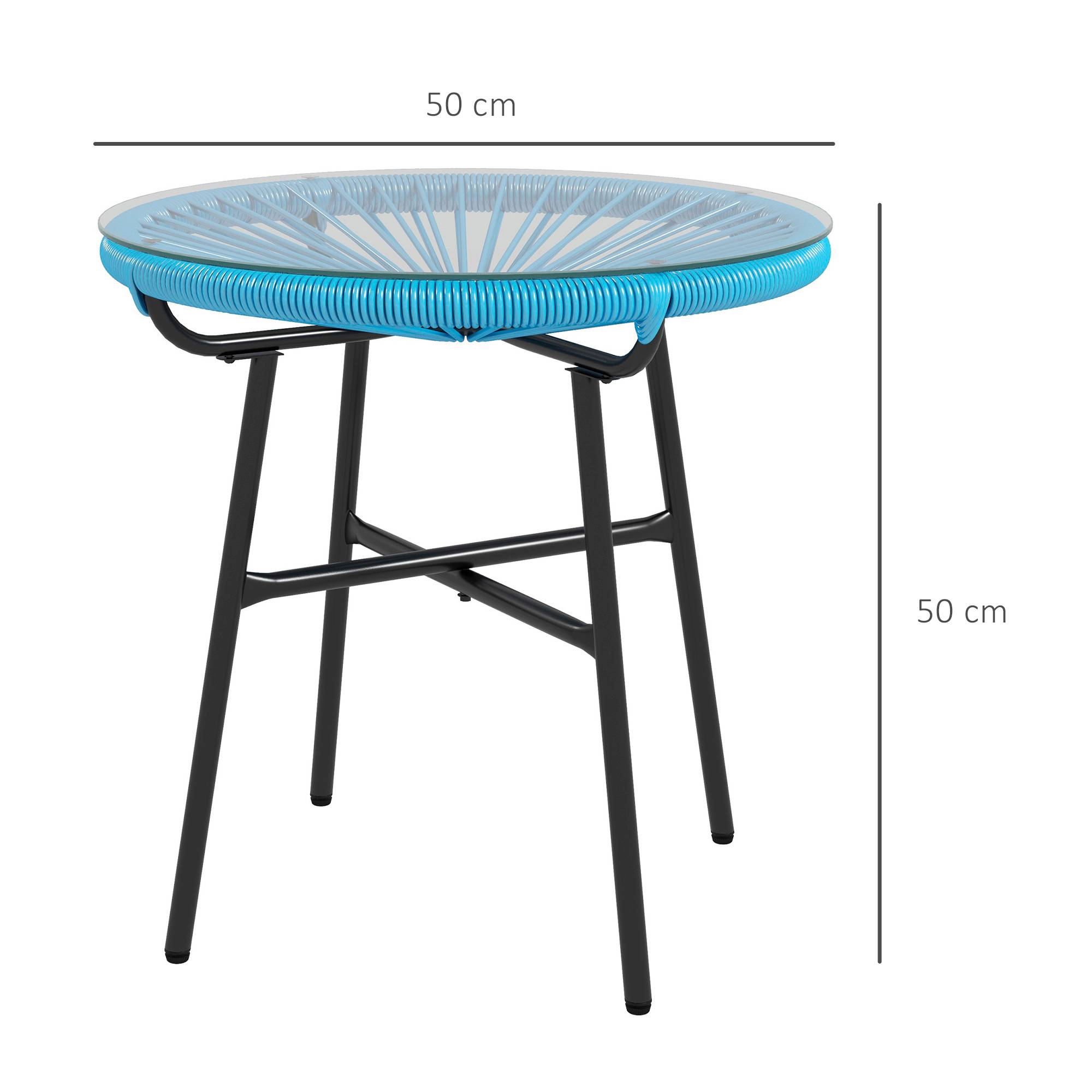 Table basse ronde de jardin en résine aspect rotin métal et plateau verre trempé Ø 50 x 50H cm - Image 5