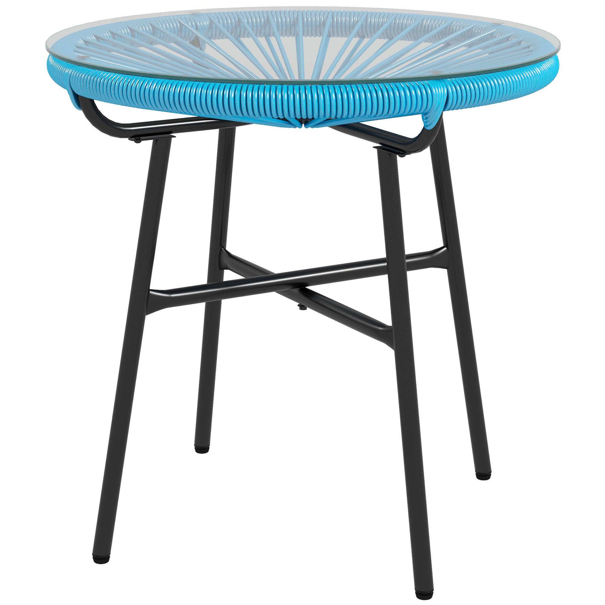 Table basse ronde de jardin en résine aspect rotin métal et plateau verre trempé Ø 50 x 50H cm - Image 2