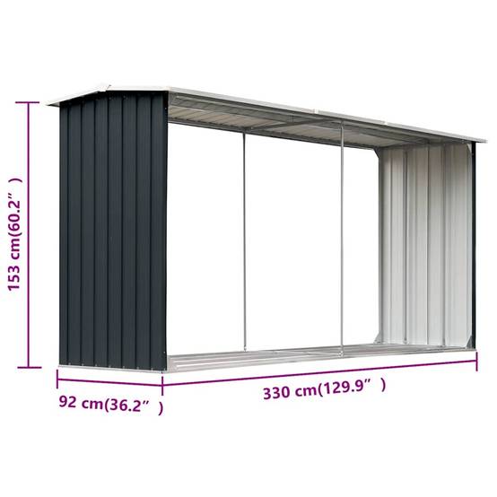 Abri Stockage Bois XXL Acier Galvanisé Design Moderne 330x92x153cm Anthracite - ComfortXL Outdoor Living - Image 6