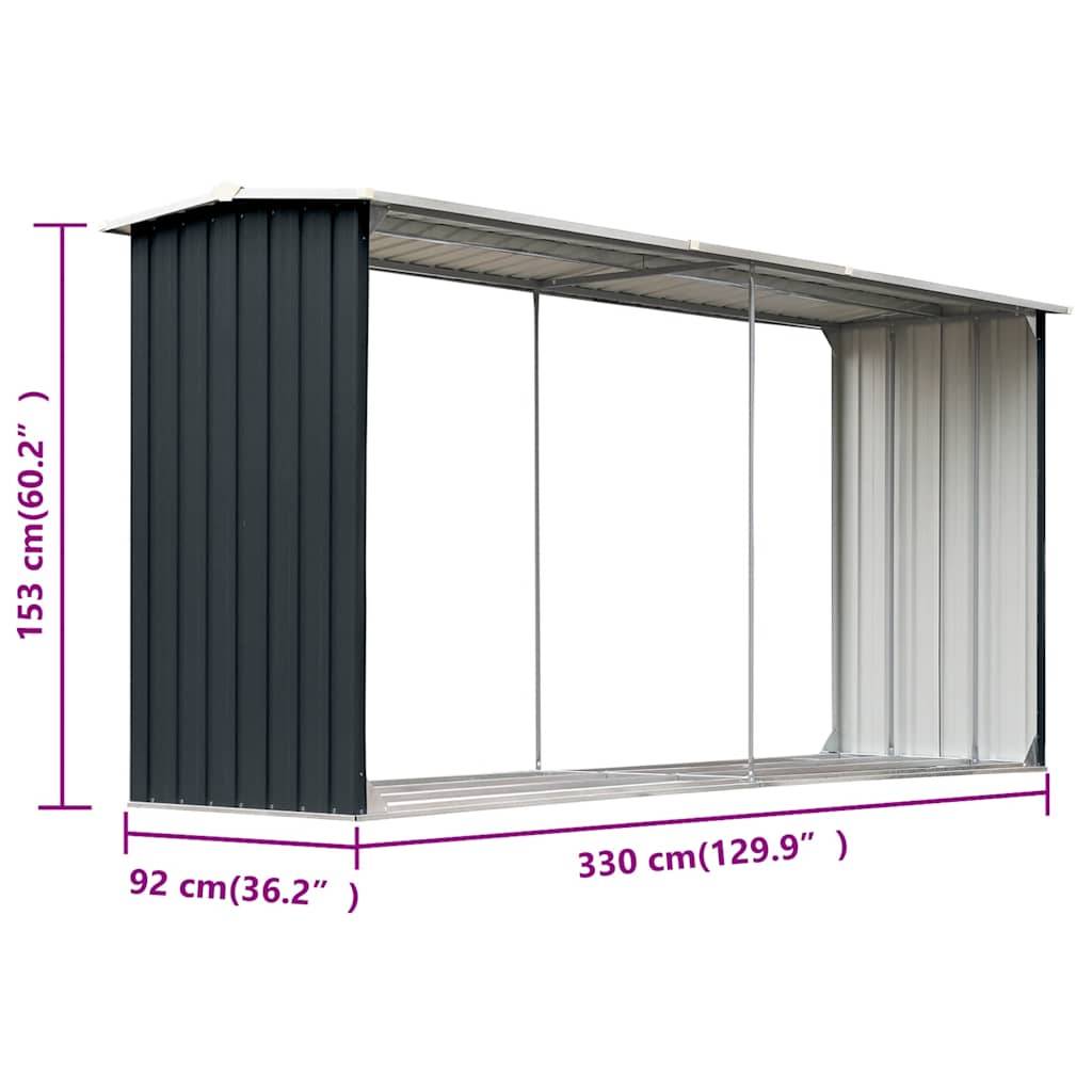 Abri Stockage Bois XXL Acier Galvanisé Design Moderne 330x92x153cm Anthracite - ComfortXL Outdoor Living - Image 6