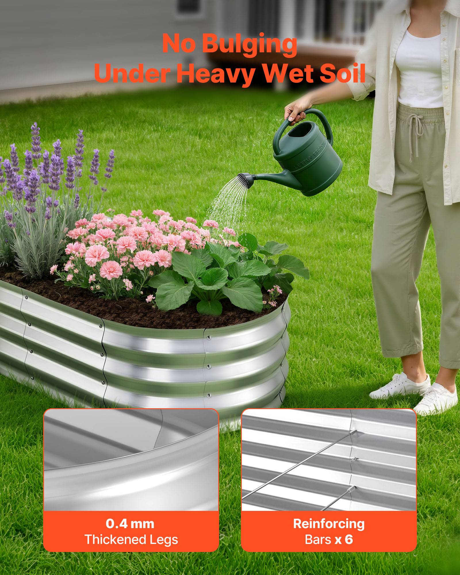 Vevor - VEVOR Carré Potager Surélevé en Métal Lit de Jardin Ovale 120x60x30 cm Argenté - Image 3