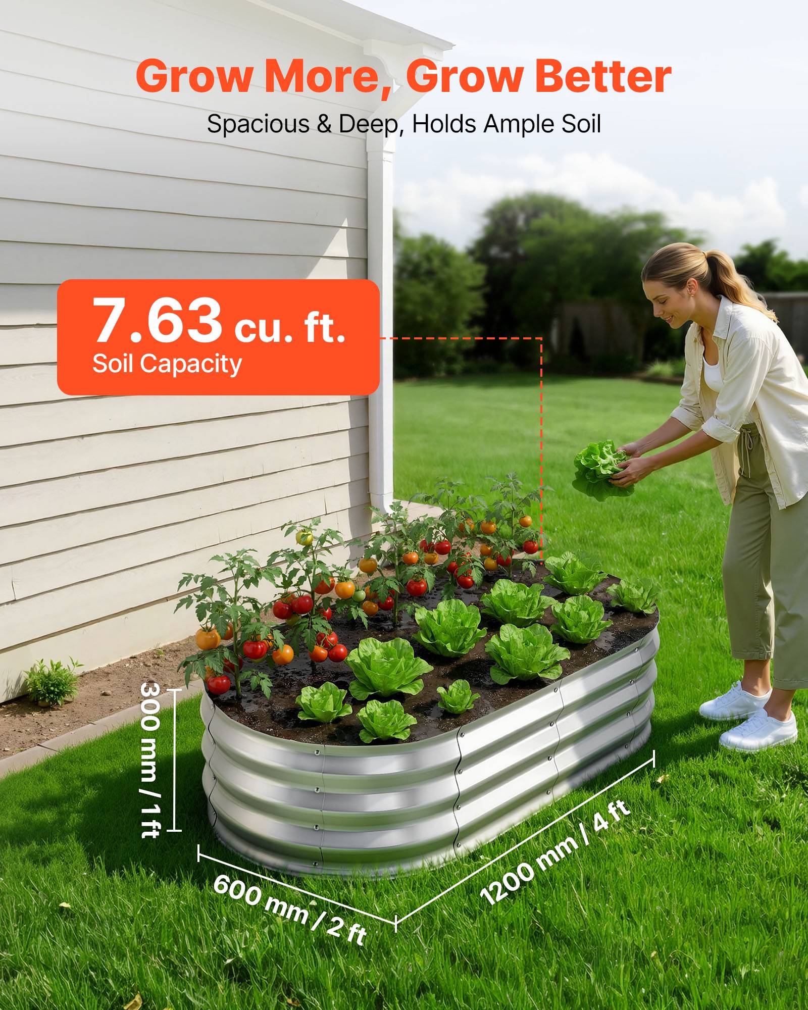 Vevor - VEVOR Carré Potager Surélevé en Métal Lit de Jardin Ovale 120x60x30 cm Argenté - Image 2