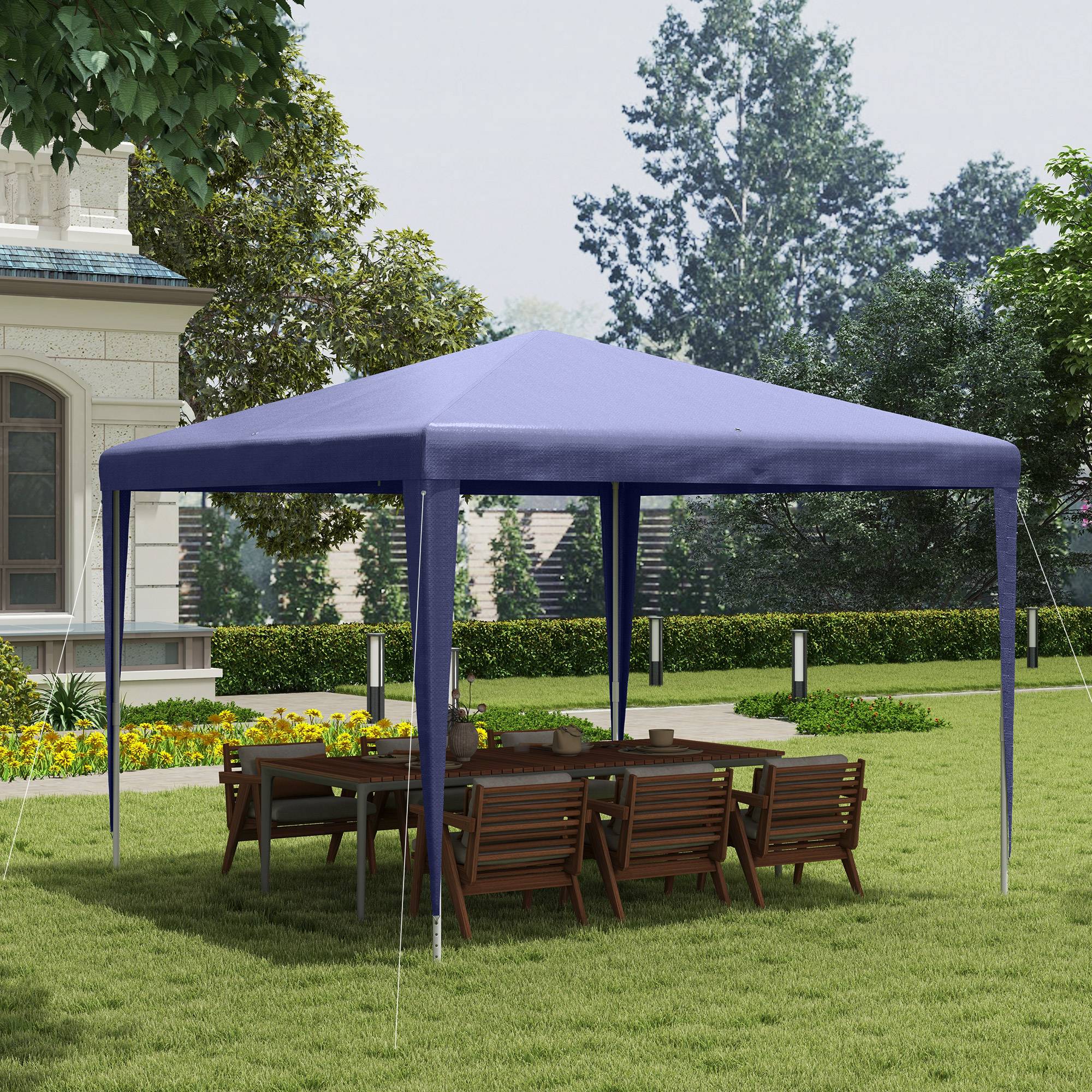 Tonnelle de Jardin 3x3m Barnum Démontable Structure Acier Toile PE pour Terrasse Événement Bleu et Blanc - ComfortXL Outdoor Living - Image 3