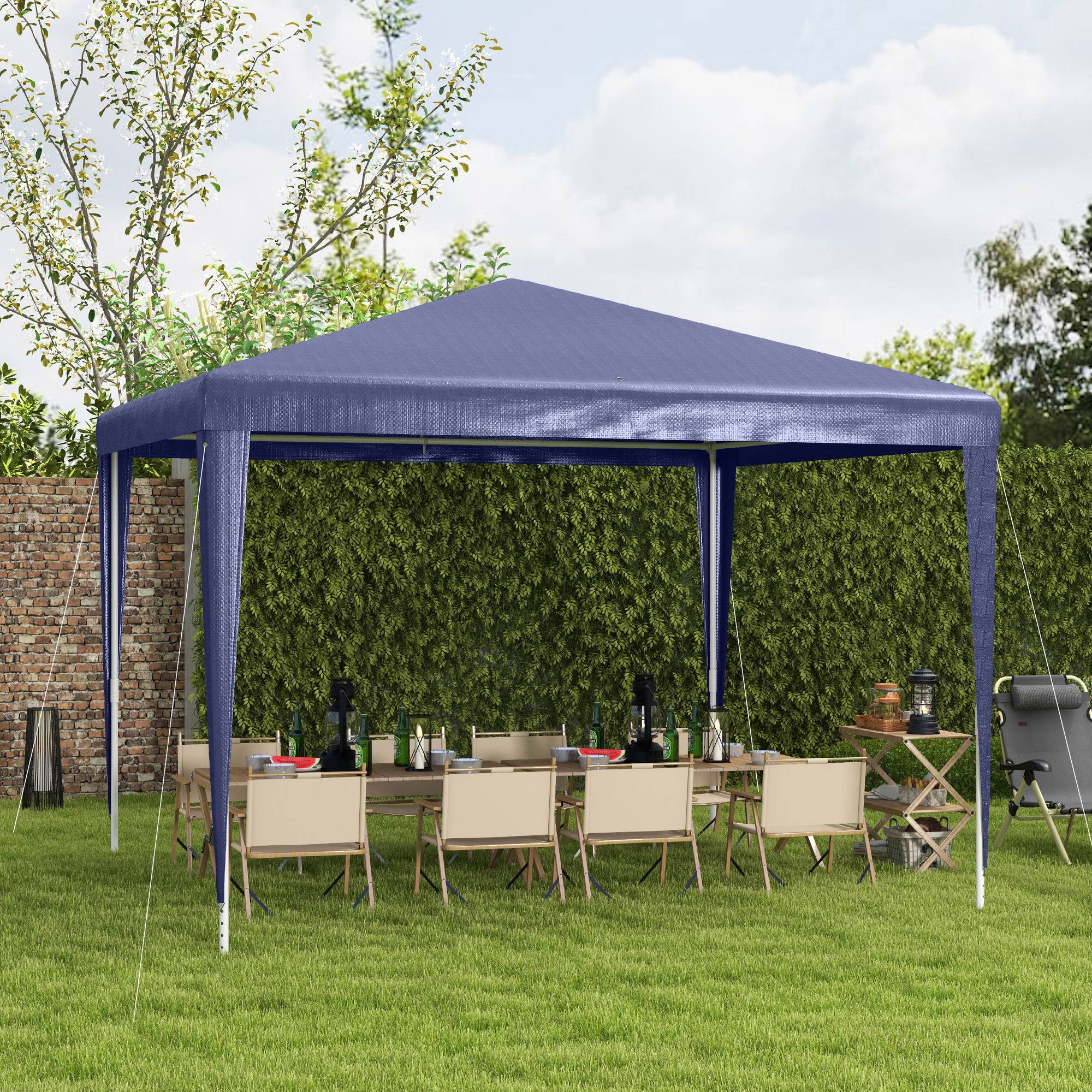 Tonnelle de Jardin 3x3m Barnum Démontable Structure Acier Toile PE pour Terrasse Événement Bleu et Blanc - ComfortXL Outdoor Living - Image 4