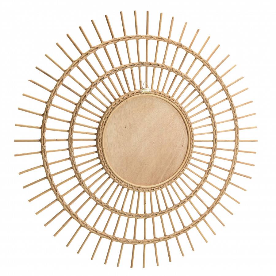 Macabane - KALLY - Miroir rond 100cm modèle soleil en rotin couleur brun miel - Image 7