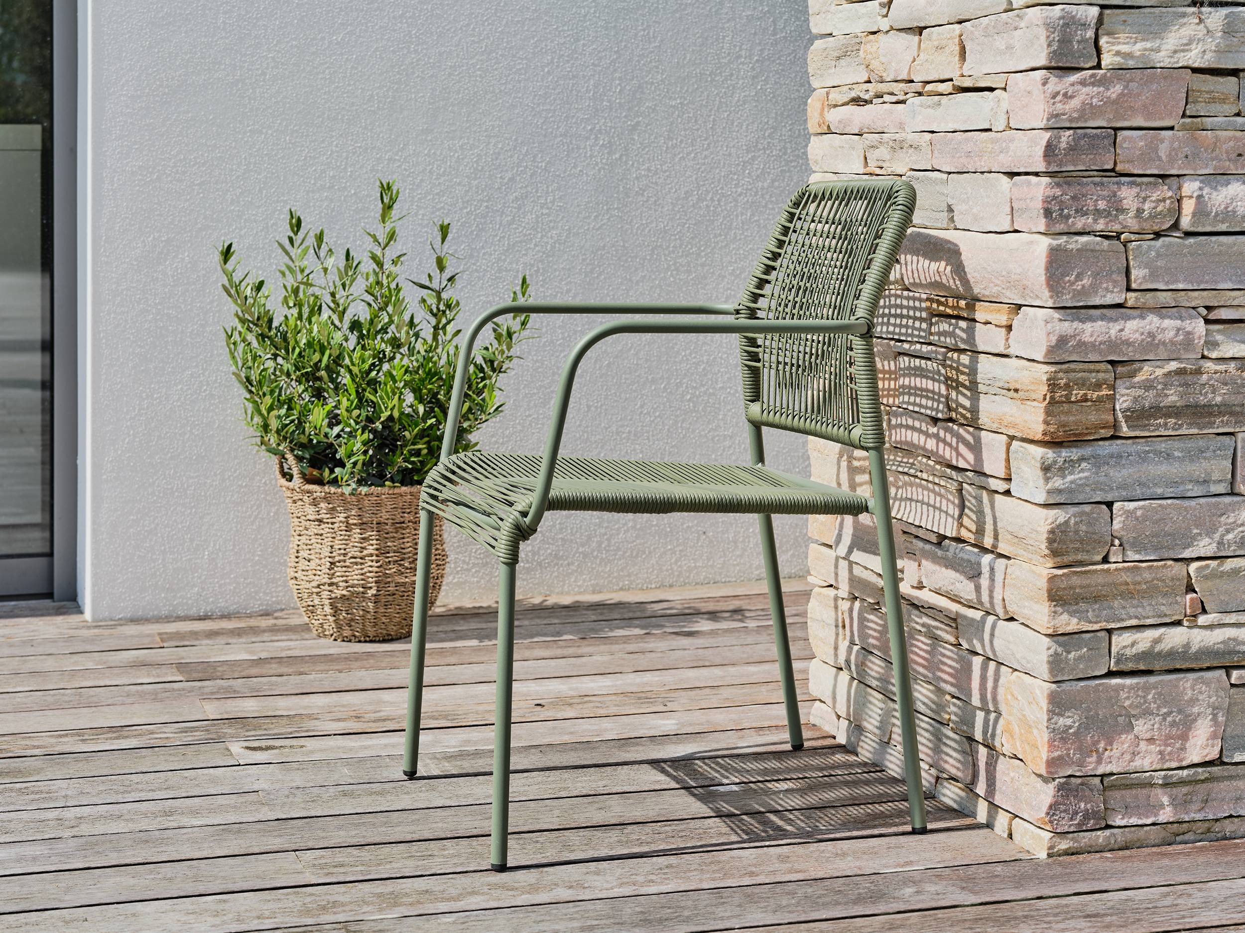 Fauteuil de jardin empilable en corde et acier - Vert olive - MARCEAU