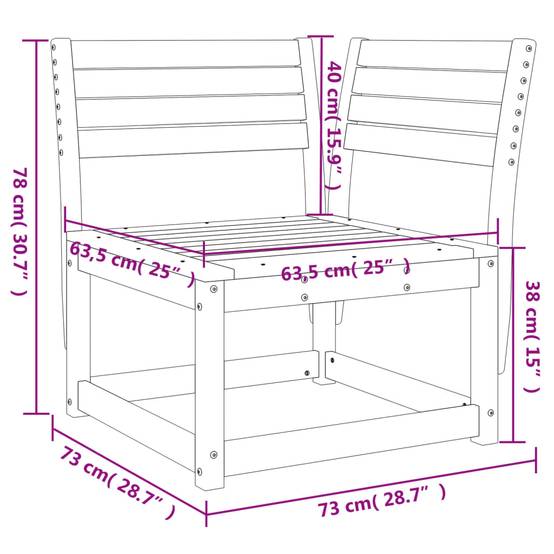 Canapé d'angle de jardin | Canapé D'extérieur | Sofa De Jardin blanc 73x73x78cm bois pin massif Maison Chic - Image 8