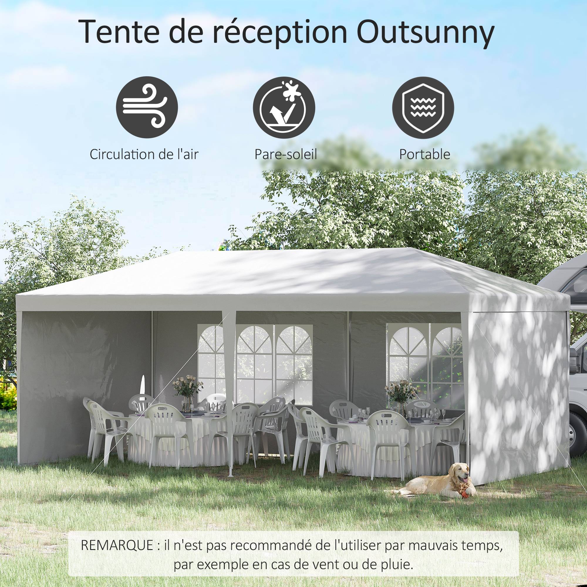Tente de réception Acier et PE 6x3m Blanc avec parois amovibles pour fêtes et mariages - ComfortXL Outdoor Living - Image 6