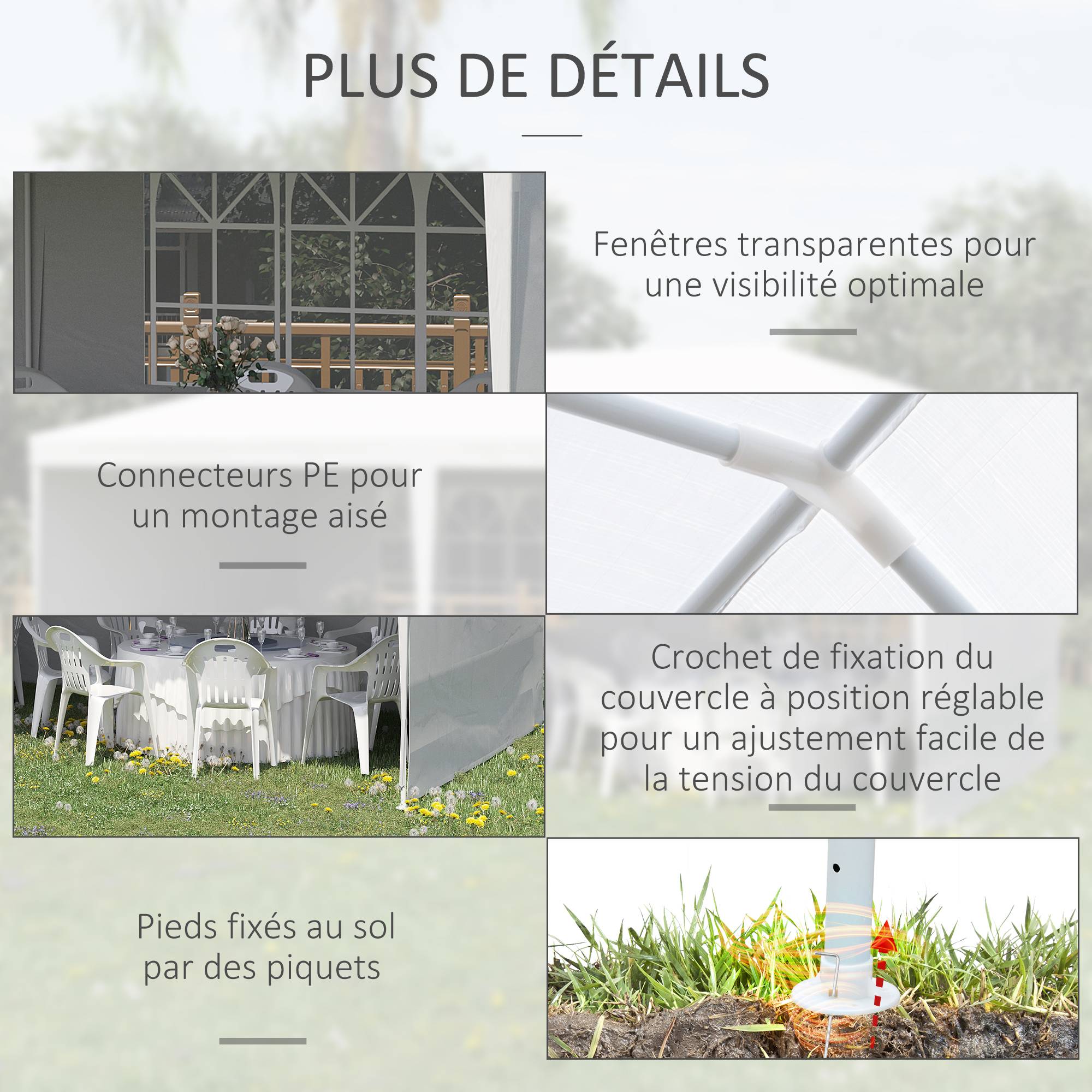 Tente de réception Acier et PE 6x3m Blanc avec parois amovibles pour fêtes et mariages - ComfortXL Outdoor Living - Image 7