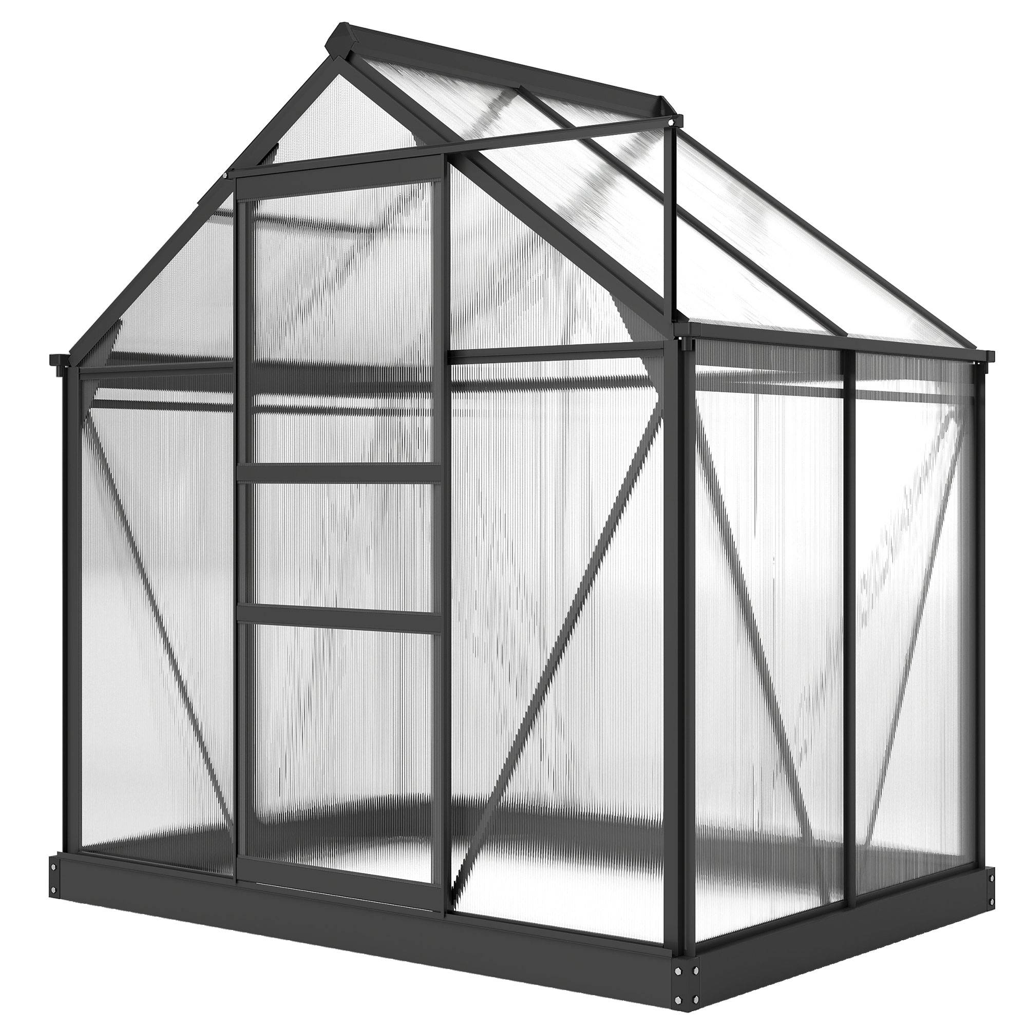 Sans Marque - Serre de jardin polycarbonate 190x132x201 cm UV 30+ fondation renforcée gouttière serre potager gris - Image 2