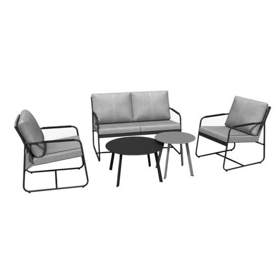 Proloisirs - Ensemble salon de jardin complet 5 places Bali en acier - Toile tendue en TPEP - gris PROLOISIRS
