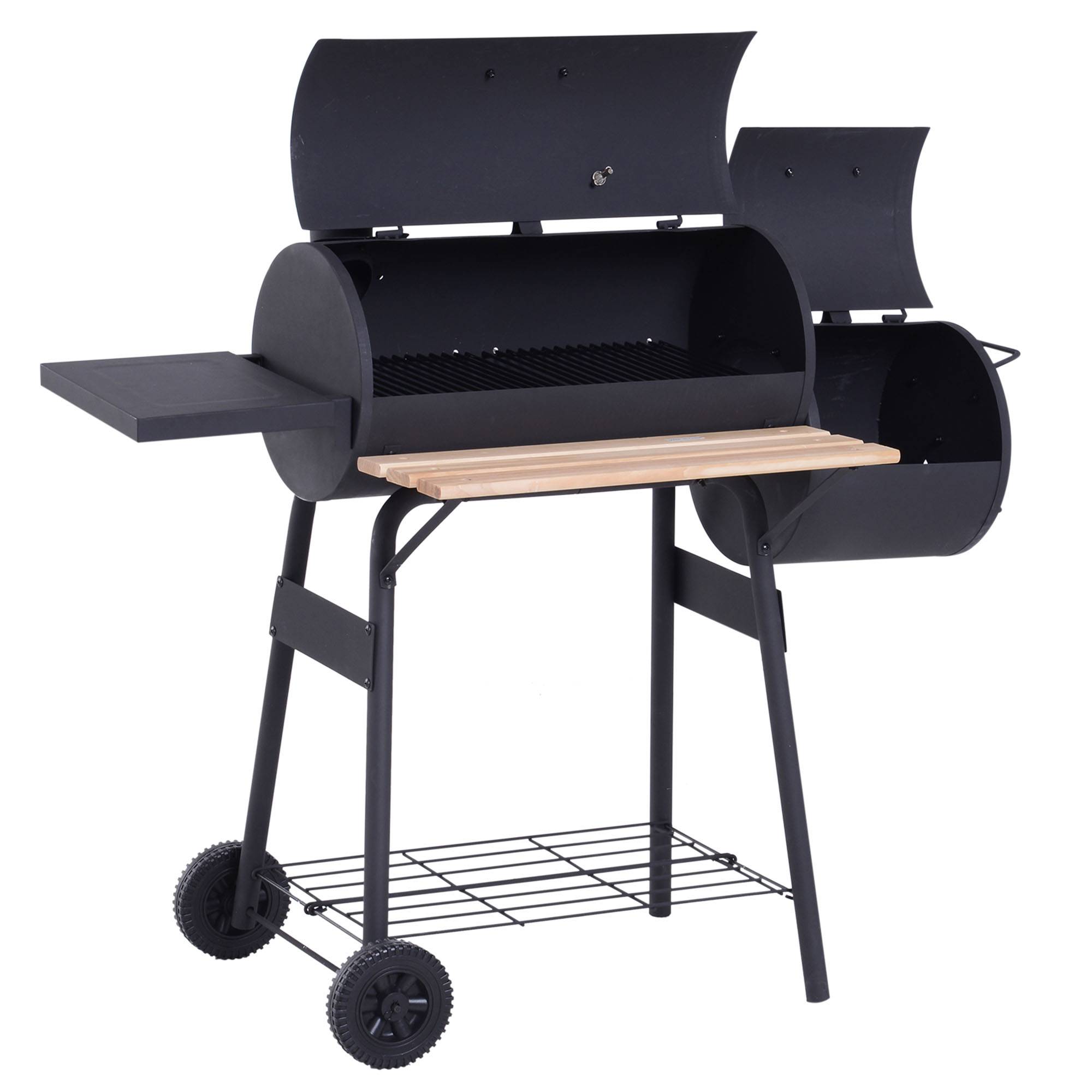 Barbecue à charbon fumoir acier jardin terrasse cuisson grillade et fumage noir 124 cm - ComfortXL Outdoor Living - Image 2