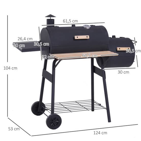 Barbecue à charbon fumoir acier jardin terrasse cuisson grillade et fumage noir 124 cm - ComfortXL Outdoor Living - Image 5