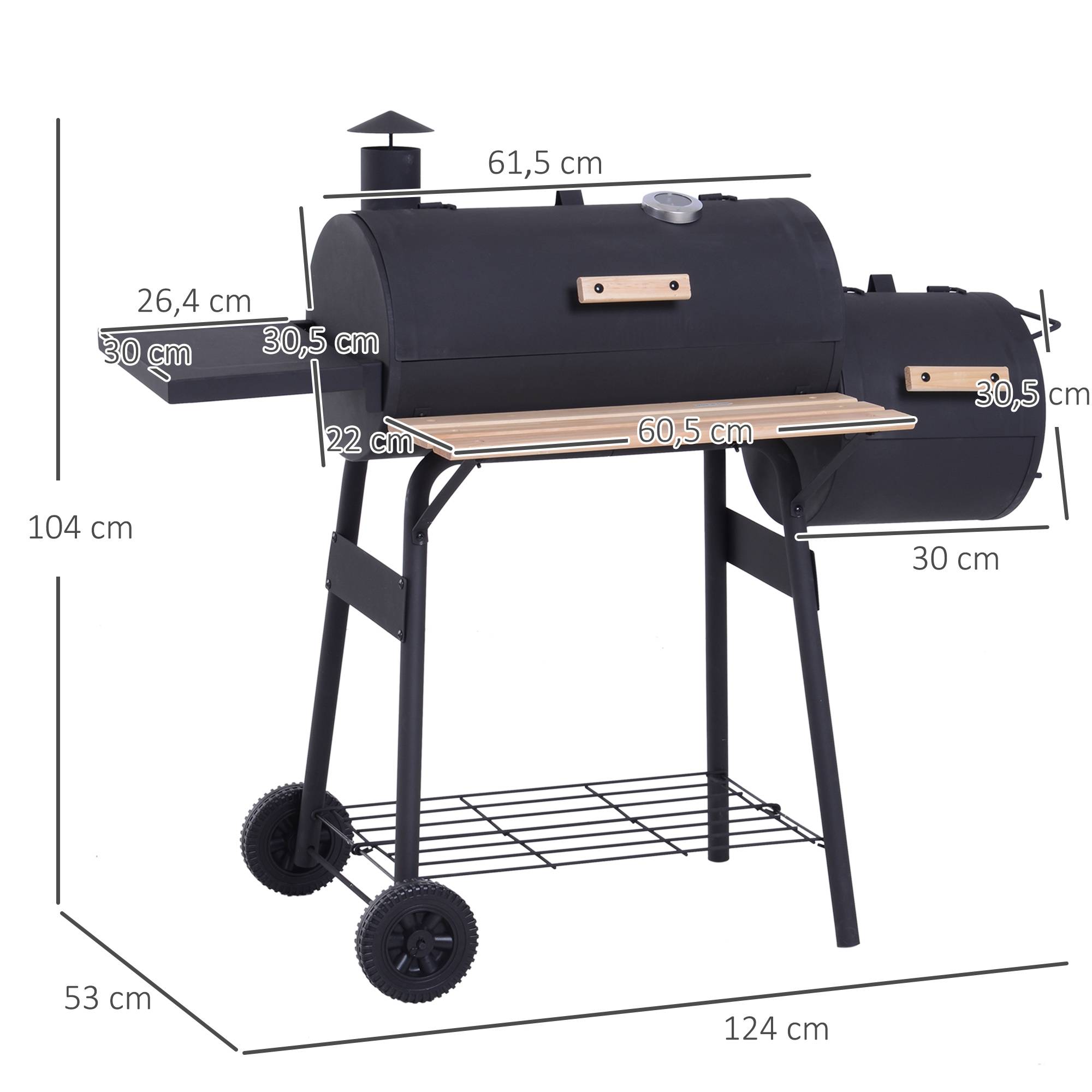 Barbecue à charbon fumoir acier jardin terrasse cuisson grillade et fumage noir 124 cm - ComfortXL Outdoor Living - Image 5