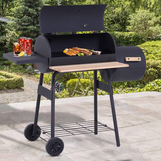 Barbecue à charbon fumoir acier jardin terrasse cuisson grillade et fumage noir 124 cm - ComfortXL Outdoor Living - Image 4